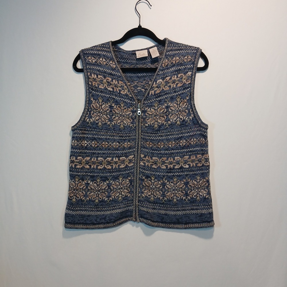VTG Fiorlini sz M zip sweater vest 90s cottagecore academia gorpcore woven